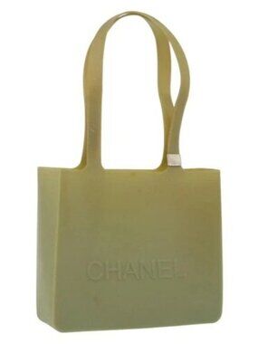 CHANEL Tote Bag rubber Khaki CC Auth 165086